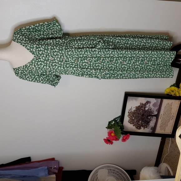 NEW Boutique Cottage Core Boho Calico Floral Button Down Midi Dress Classic - Picture 13 of 16